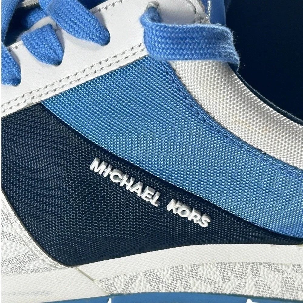 Michael Kors Allie Trainer Sneakers Womens Size 9M Blue Silver MK‎ Logo Lace Up - Picture 12 of 12